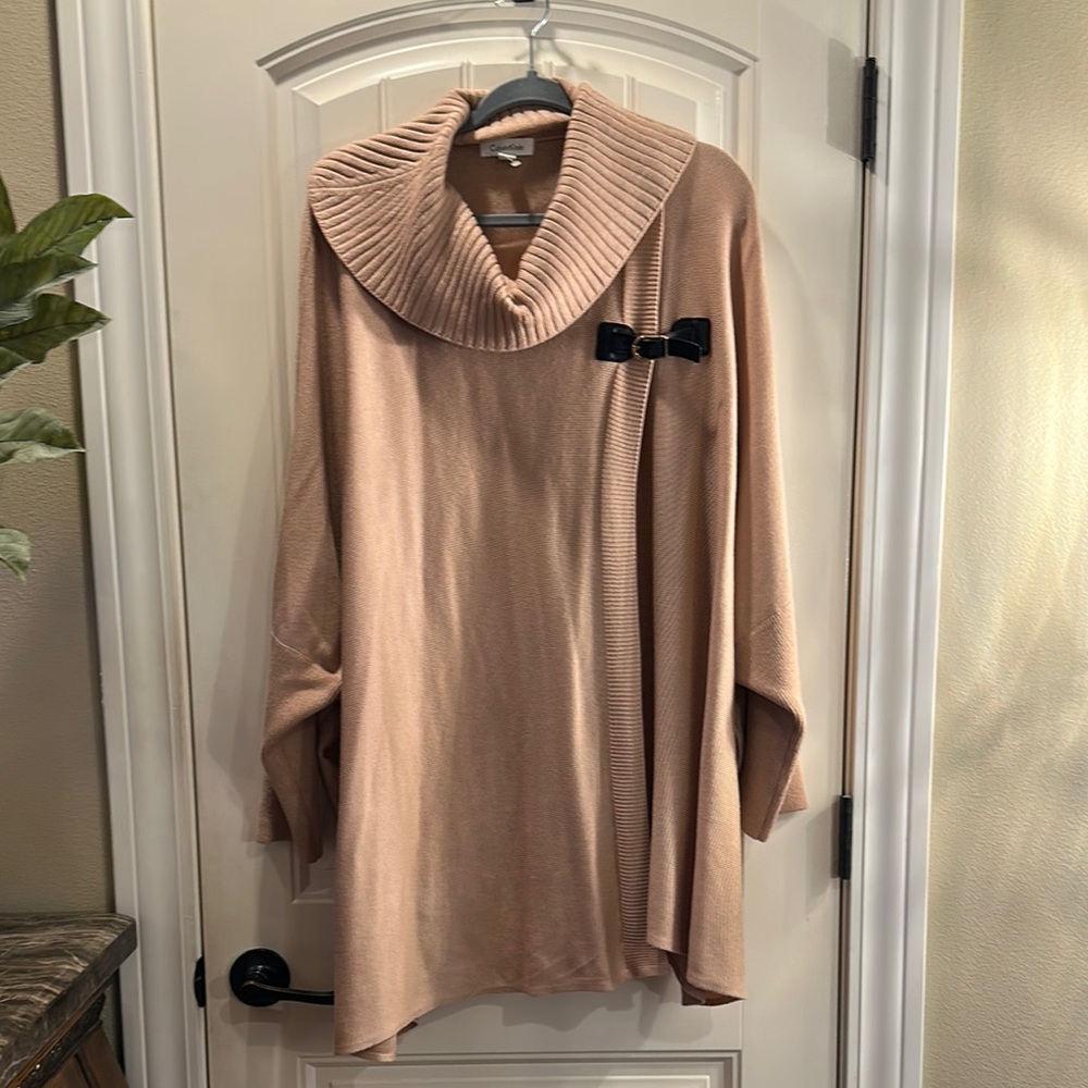 Calvin Klein Tan and Black Cowl Neck Sweater